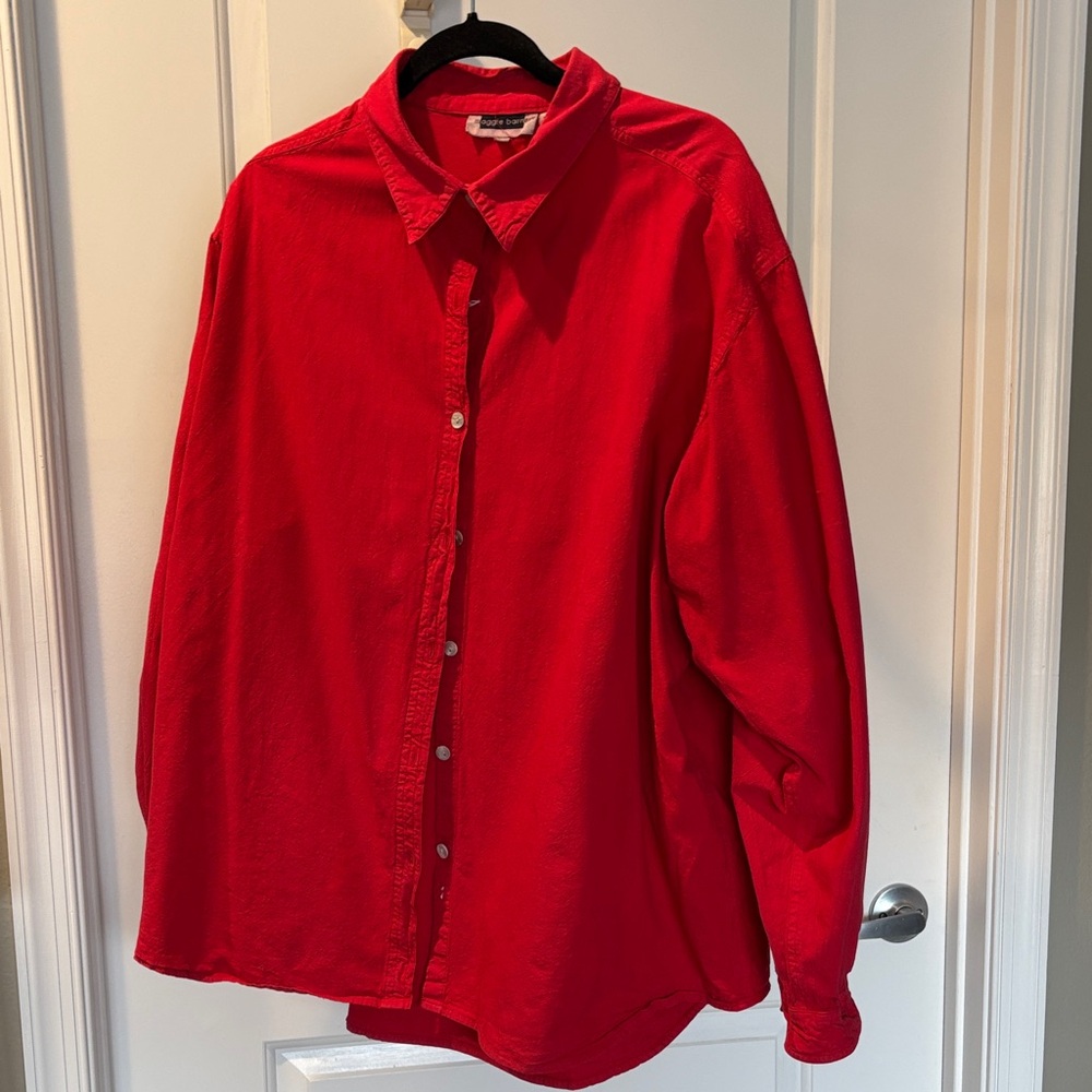 Maggie Barnes Vibrant Red Casual Button Down Shirt